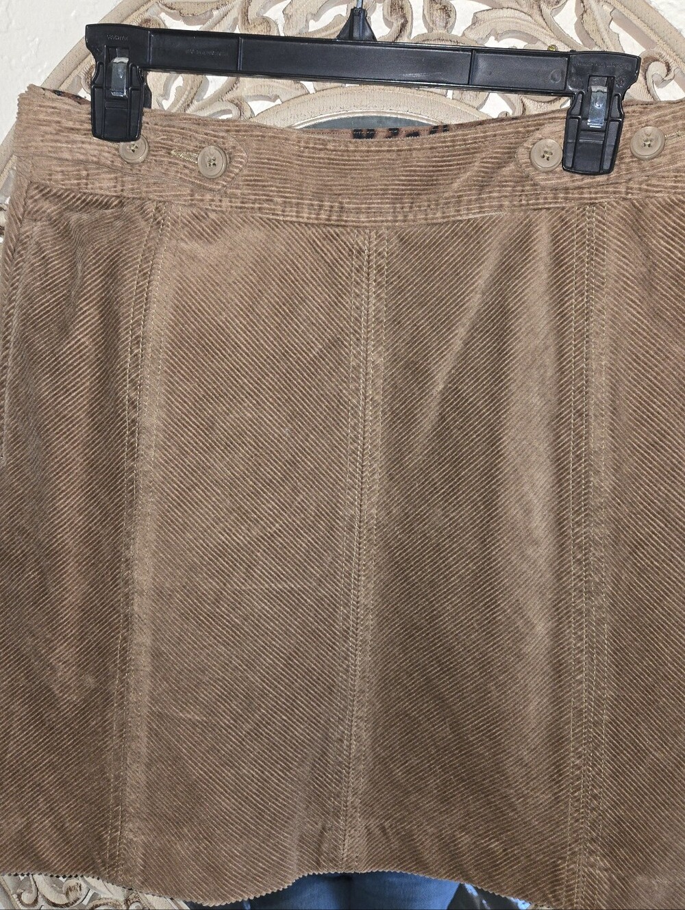 Charter Club Tan Brown Corduroy A-Line Skirt with Button Waist